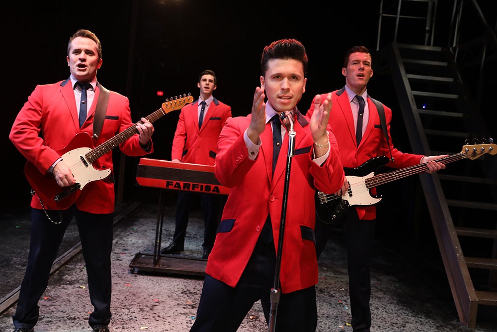 Jersey Boys. Photo by Joan Marcus. (l to r) Corey Greenan, Eric Chambliss, Jonny Wexler and Jonathan Cable Jersey Boys. Photo by Joan Marcus. (l to r) Corey Greenan, Eric Chambliss, Jonny Wexler and Jonathan Cable