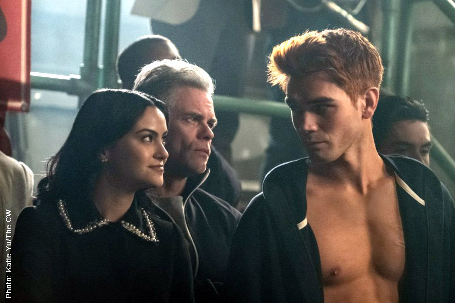 Camila Mendes as Veronica, Martin Cummins as Tom Keller and KJ Apa as Archie