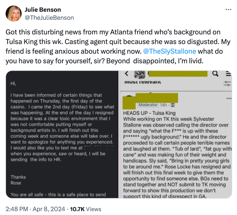 Write/producer Julie Benson tweet on X 