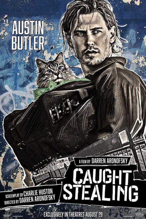 Austin Butler and Tonic the cat in Caught Stealing
